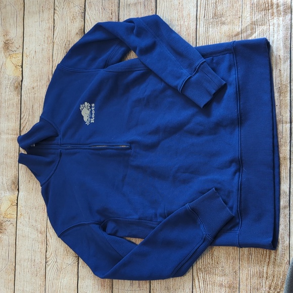 Roots Size Small Zip Up Blue Long Sleeve Sweater - Picture 1 of 5